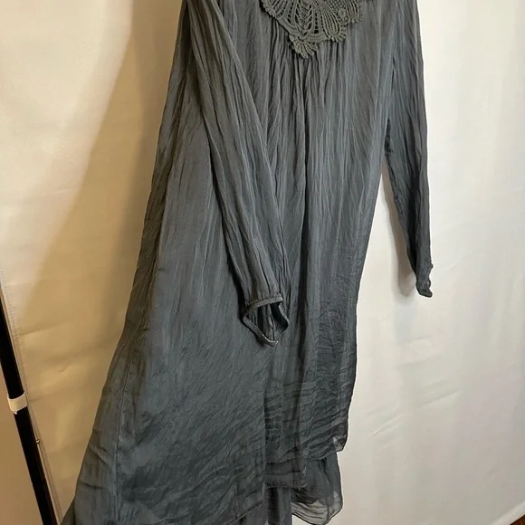 Carla Conti Dress Womens 100% Silk Mad In Italy Embroidered Long Sleeve  Layered